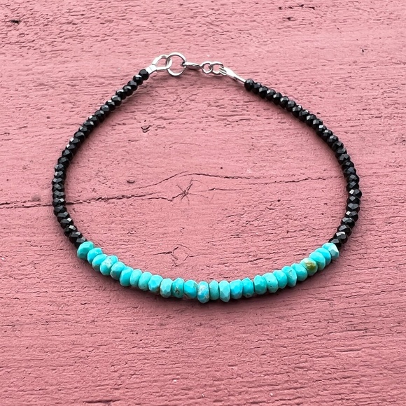 Natural Earth Mined Spinel and Rare Arizona Turquoise Bracelet 14k White Gold - Picture 1 of 6